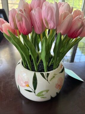 NWT Martha Stewart Pink Tulip Floral Vase Accent